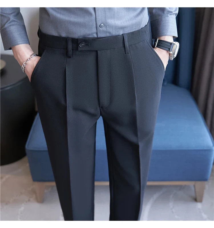 High Quality Men Solid Color Business Office Social Trousers New Formal Wear Wedding Slim Fit Casual Fashion Suits Pant 38-29