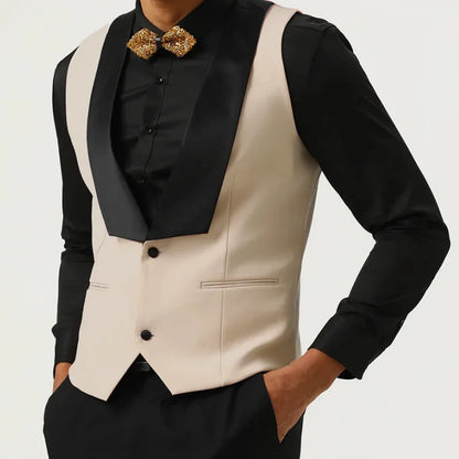 Men Vest Pink With Black Lapel Waistcoat For Wedding Birthday Business Banquet Work Set Men Suit Vest