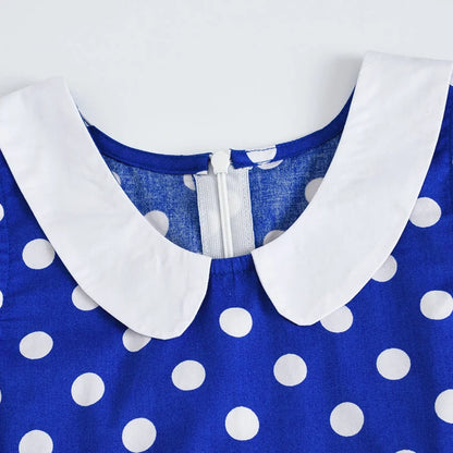 LPATTERN Girls' Vintage Rockabilly Dress Party Retro Polka Dot Floral Pattern A-line Dresses Pleated Skirt Knee-Length for 4-10Y