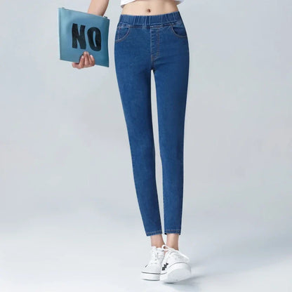 Stylish Women's Pocket Skinny Stretch Jeans 5XL 6XL Stretch High Waist Tight Fashion Denim Trousers for Women Blue Black