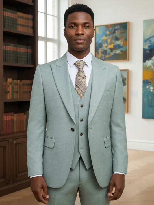 Summer Thin Version Men's Suit Green Slim Fit Formal Business Office Men's Suits（jacket+Vest+Pants）