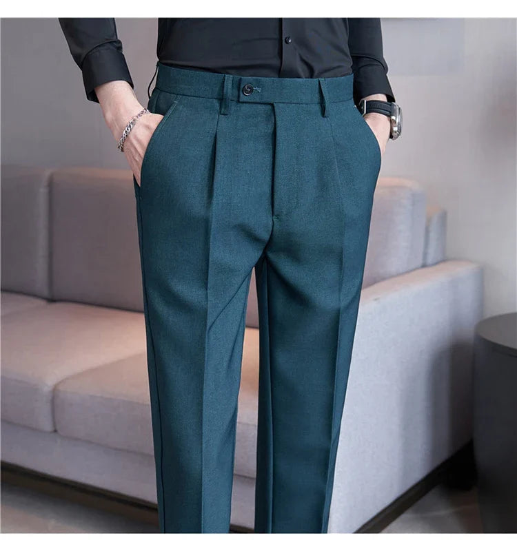 High Quality Men Solid Color Business Office Social Trousers New Formal Wear Wedding Slim Fit Casual Fashion Suits Pant 38-29