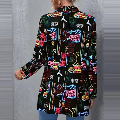 Elegant and Youth Blazer Spring Fashion Vintage Irregular Print Casual Woman Clothing High Street Lapel Blazer Woman Outerwears