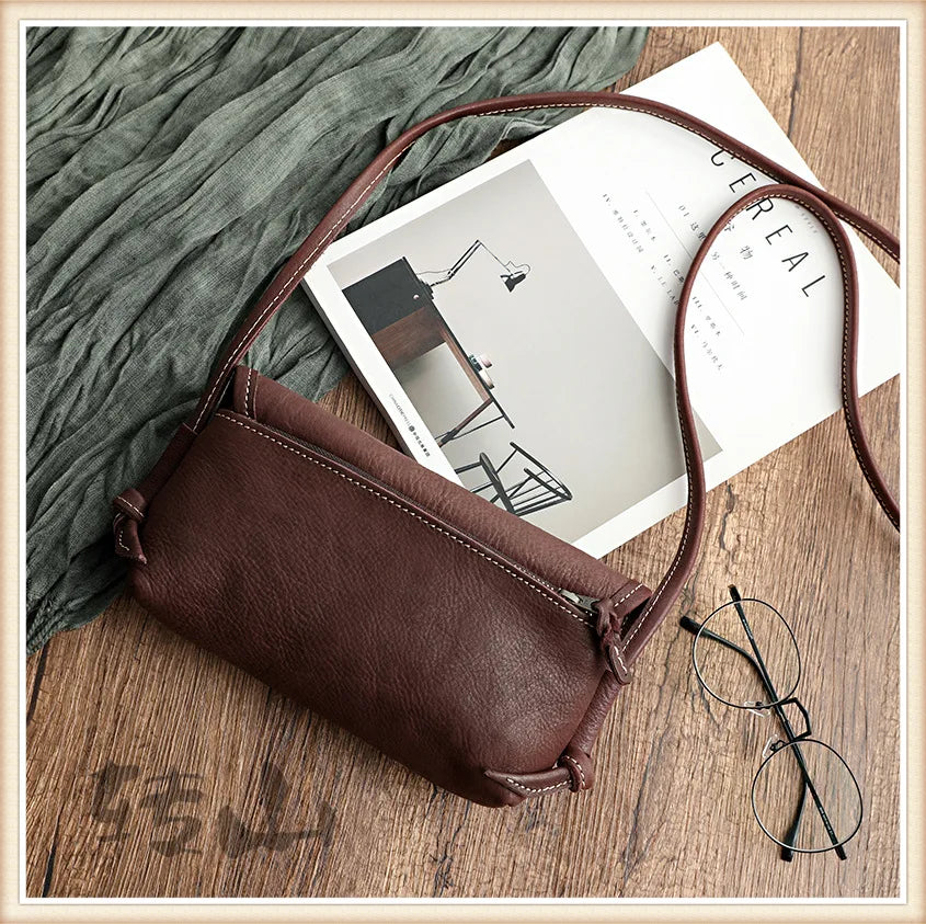 Handmade Retro Soft Cow Leather Women Bag 2026 New Simple Solid Color Shoulder Bags Leisure Ladies Small Messenger Bag