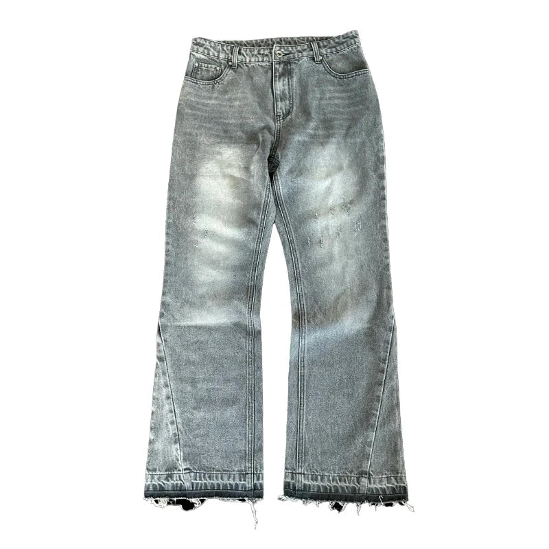 Dollar Pattern Embroidery Retro Jeans Men Y2K Splice Hip Hop Baggy Pants Gothic Streetwear Fashion Low Rise Jeans Clothing New