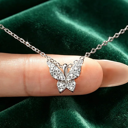 Sparkling 1.5mm Moissanite Necklace 14K Gold Butterfly Pendant Necklaces for Women Valentine's Day Jewelry Gift