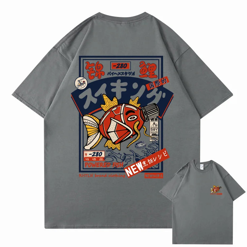 Hip Hop Streetwear Harajuku T-shirt Japanse Kanji Fish Print T-shirt 2024 Mannen Katoen Casual Korte Mouw T-shirt Japan Stijl