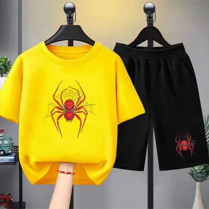 Red Spider Kids Summer T-shirt+Shorts Boy black Girl pink Round Neck Short-sleeved Toddler age 3-12 Casual loose Set print
