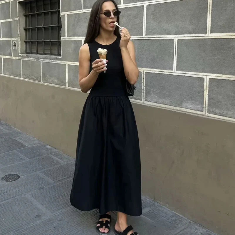 Knitted Dresses 2025 Woman Sleeveless Black Long Dress Women Bodycon Summer Solid Dresses One Pieces Midi Casual Dresses