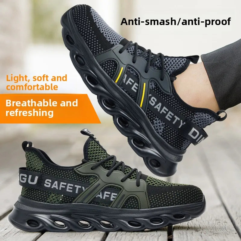 summer safety shoes lightweight work shoes with plastic toe comfortable work sneakers men anti-puncture breathable safety boots