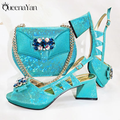 Newest Italian Design Special Synthetic Fabrics Women's Matching Shoe and Bag Set High Heel for Weddings and Parties