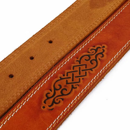 3.8cm Chinese Pattern Cowboy Smooth Buckle Men's Belt Ceinture Homme Yellow Belt Male Wide Jeans Men Genuine Leather Belt