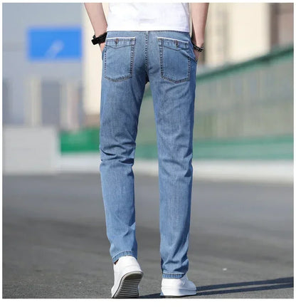 2025 Summer New Men's Loose Gray Jeans Fashion Casual Stretch Straight-leg Denim Pants Male Light Blue Men's Trousers