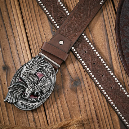 Men - Women - Western Denim - PU Leather - Belt - Vintage Jeans with Needle Buckle Brown Belt
