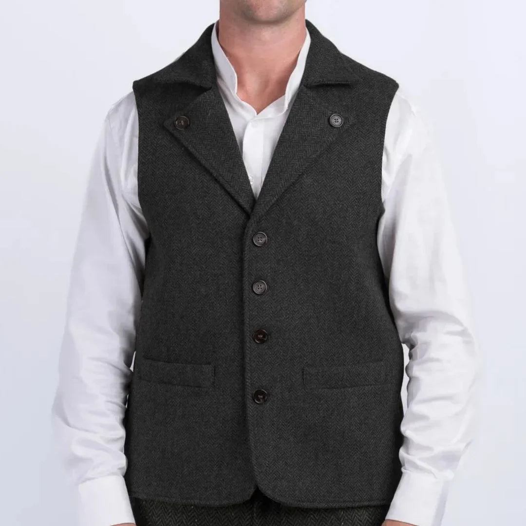 Men Vest Coffee Herringbone With Lapel Single Button Waistcoat For Wedding Party Commute Business Office Work Daily Casual Vest
