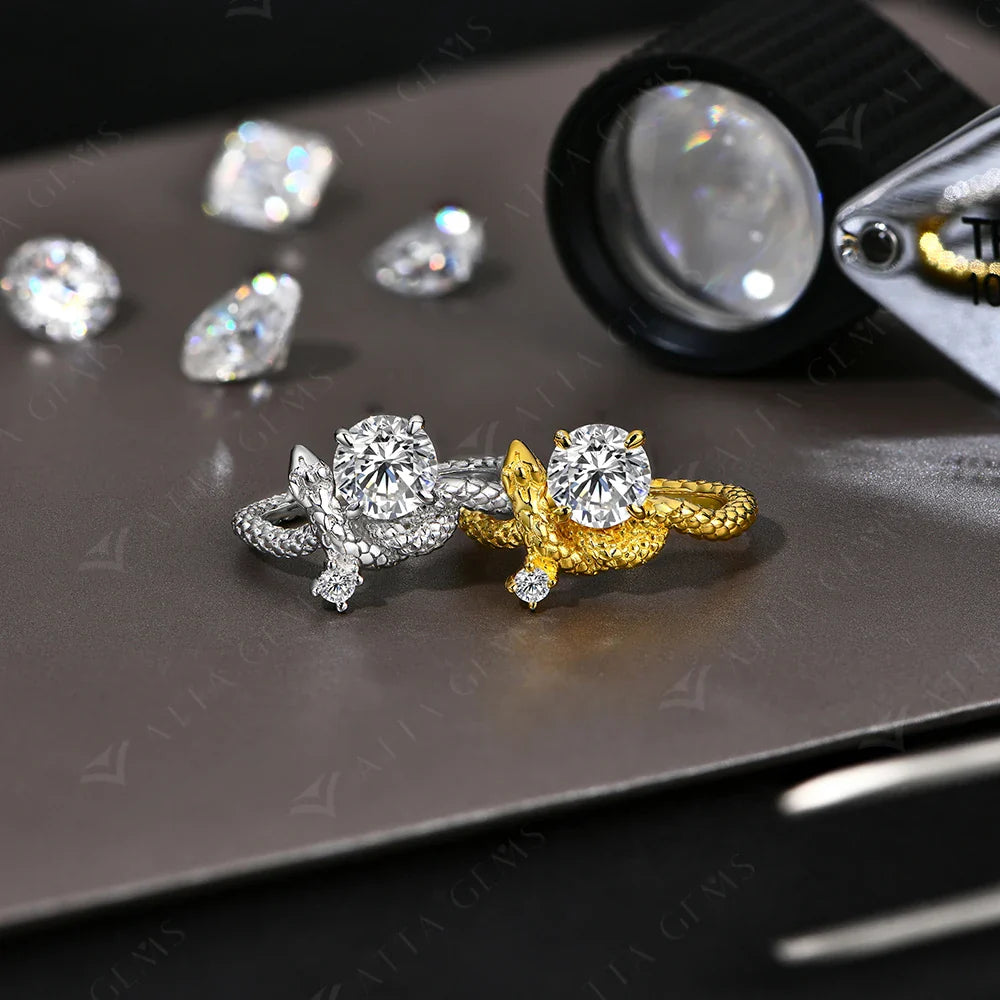 Original Snake Moissanite Rings Round Cut 1.2CT for Women Men S925 Silver 18K Gold Plated Engagement Party Jewelry Gift