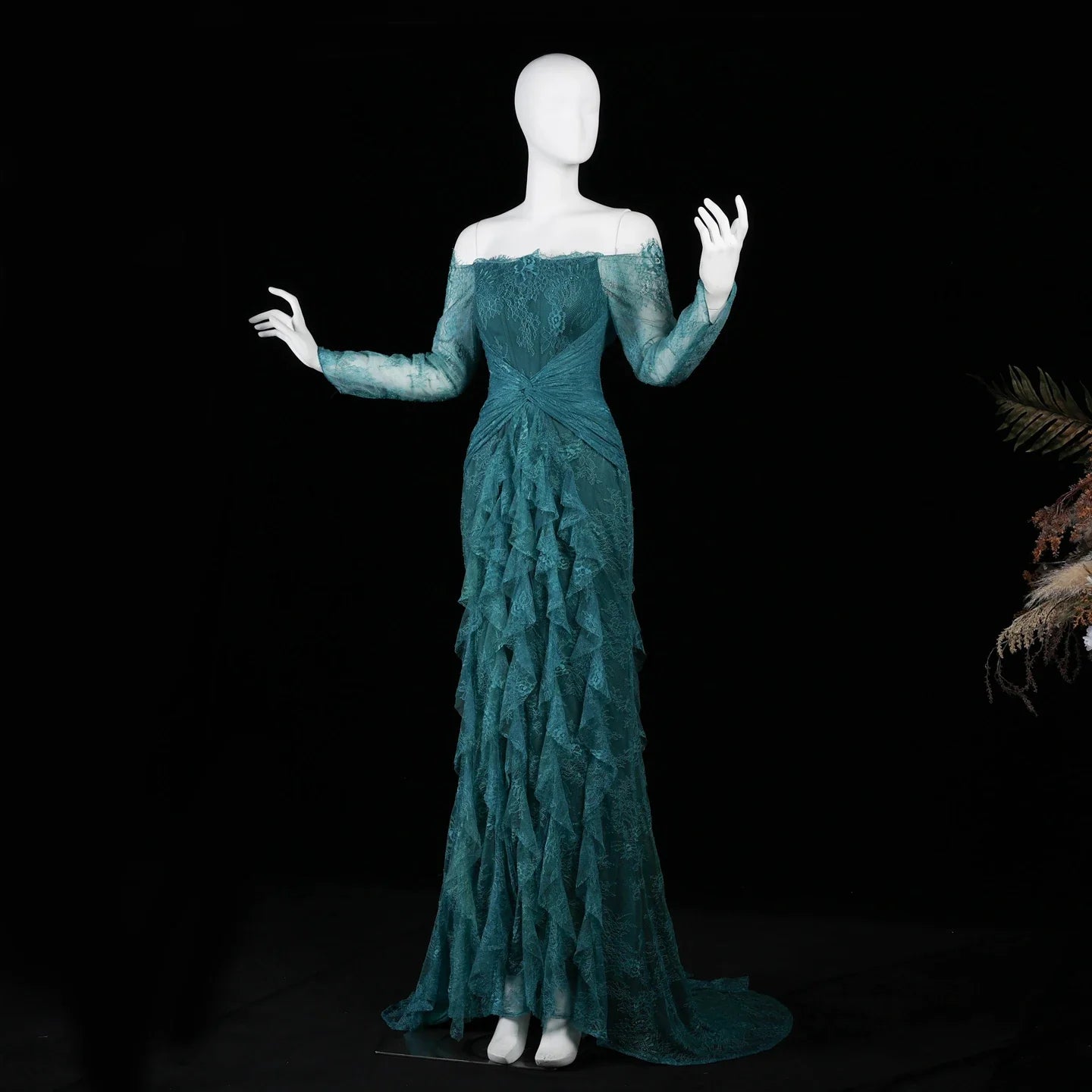 Said Luxury Blue Lace Evening Dress Saudi Arabia Elegant Off Shoulder Wedding Guest Gowns Formal Party Dress SF519 Custom
