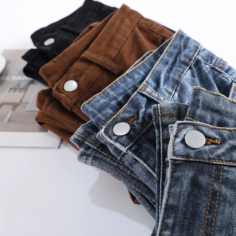 Women Fashion Flare Jeans Winter Streetwear Y2K Straight Pants Ankle Length Denim Jeans Girls Party Casual Retro Blue Trousers