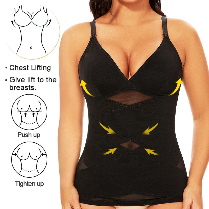 Women Built in bra Shapewear Camisole Tummy Control Body Shaper Slimming Underwear Compression Corset Bustier Tank Tops