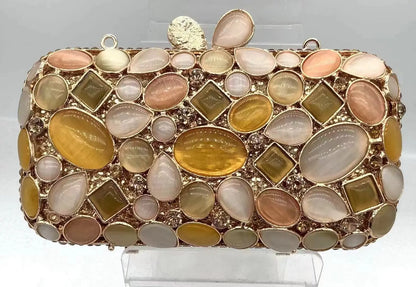Natural Rhinestone Handmade Clutch Women Wedding Party Cocktail Evening Bag Colorful Diamond Handbag Fashion Yellow Purse