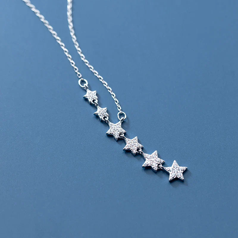 Twinkle Pentagram Y-Shape Pendant Necklace for Women 925 Sterling Silver Luxury Link Chain Necklace Wedding Fine Jewelry