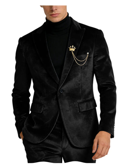 Men's Teal Velvet Blazer 1 Button Single Breasted Slim Fit Formal Wedding Party Suit Jacket