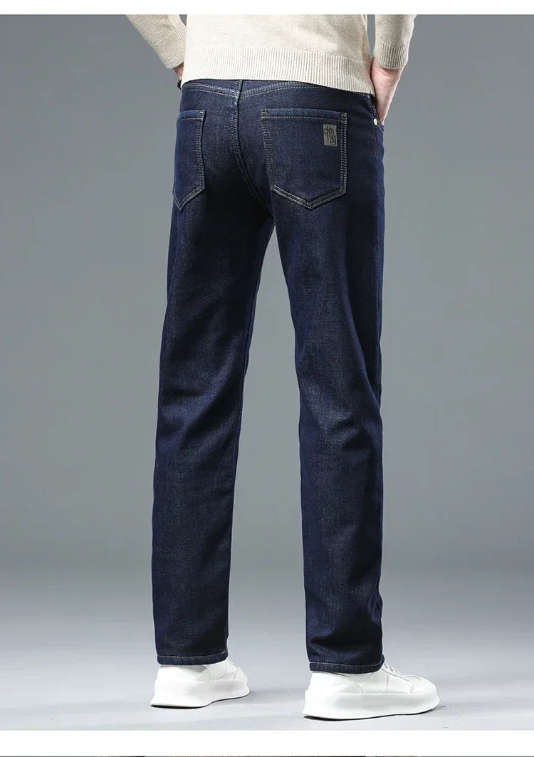 Winter Warm Fleece Jeans Men 2023 Straight Stretch Thick Casual Thermal Denim Pants Male Business Work Trousers New Men Clothing