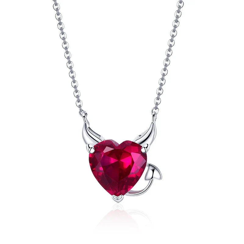 New Collection 100% 925 Sterling Silver Red Zircon Little Devil Necklace Pendant For Women Fashion Silver Jewelry SCN286