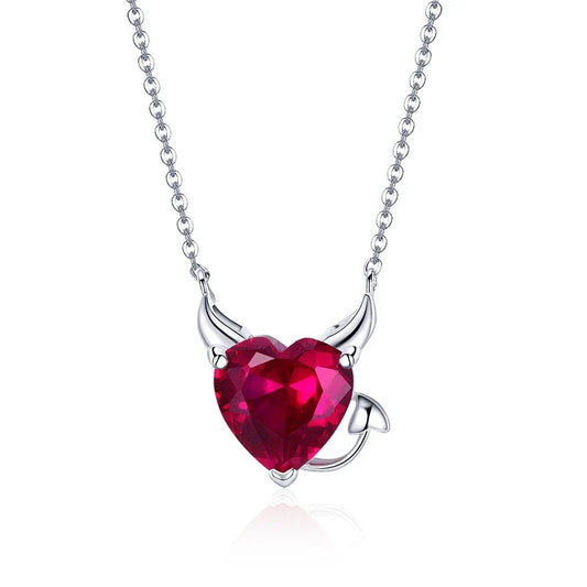 New Collection 100% 925 Sterling Silver Red Zircon Little Devil Necklace Pendant For Women Fashion Silver Jewelry SCN286