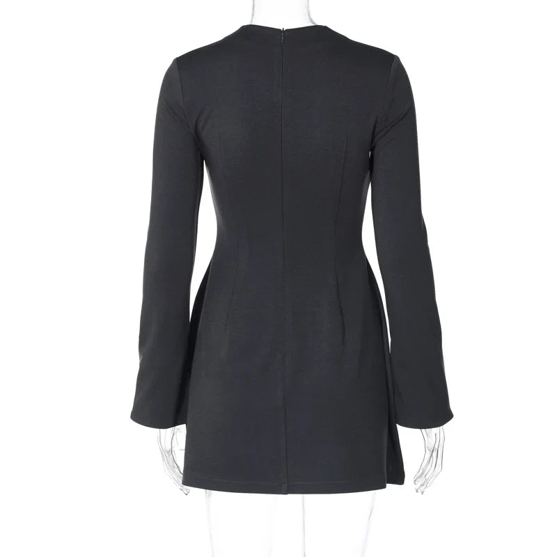 Long Sleeves Zipper Bodycon Mini Dress With Pocket Solid Elegant Outfit Office Streetwear Women’S Autumn Winter Clothes