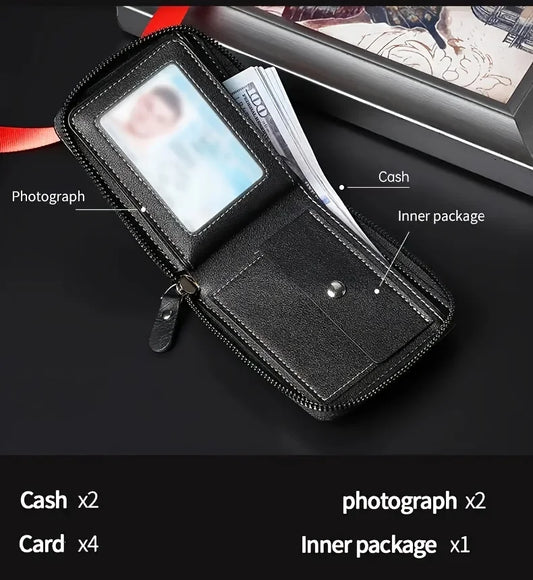 Portefeuille pour homme en similicuir - Design rétro gaufré, Plusieurs fentes pour cartes de crédit, Fermeture éclair, Cadeau élégant