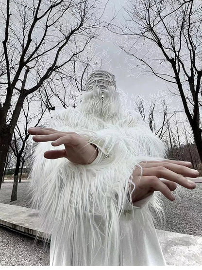 Autumn Winter Thick Warm Hairy Shaggy Cropped Faux Fur Coat Men Luxury Designer Clothes Black Fluffy Jacket 2024