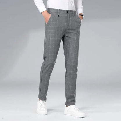 Autumn Winter Men's Business Casual Plaid Pants Korean Fashion Stretch Slim Fit Suit Pants Male Office Formal Versatile Trouser