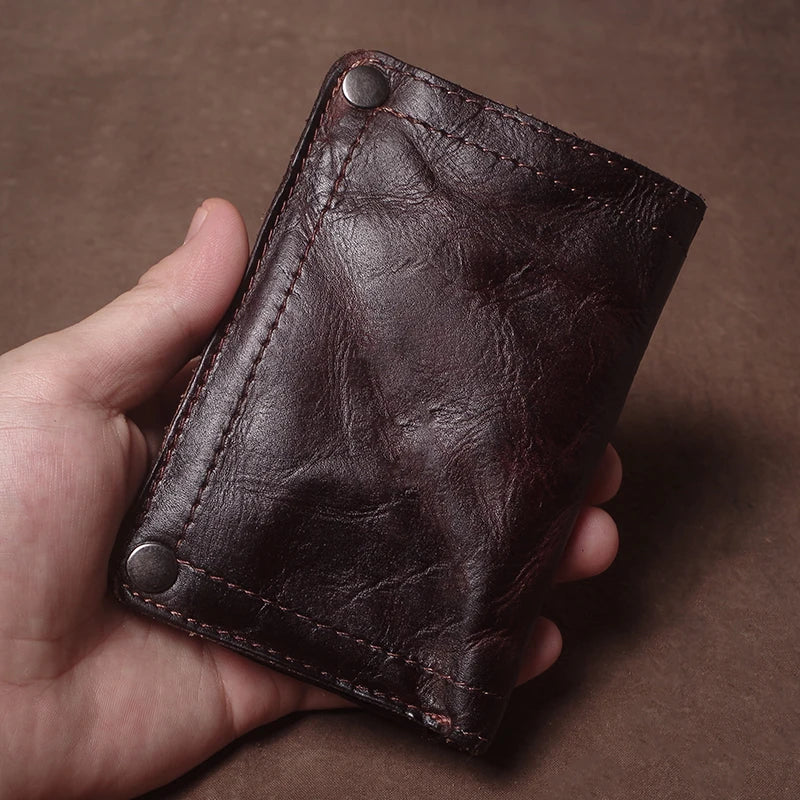Luxury Brand Men's Genuine Leather Wallet High Quality Vintage Bifold Money Clip Credit Card Holder with Zipper Coin Pocket