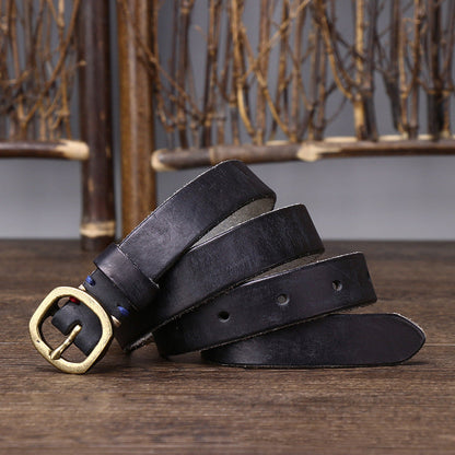 2.3CM Ladies Pure Cowhide Copper Buckle Genuine Leather Casual Jeans Thin Belt Women High Quality Retro Luxury Female Waistband