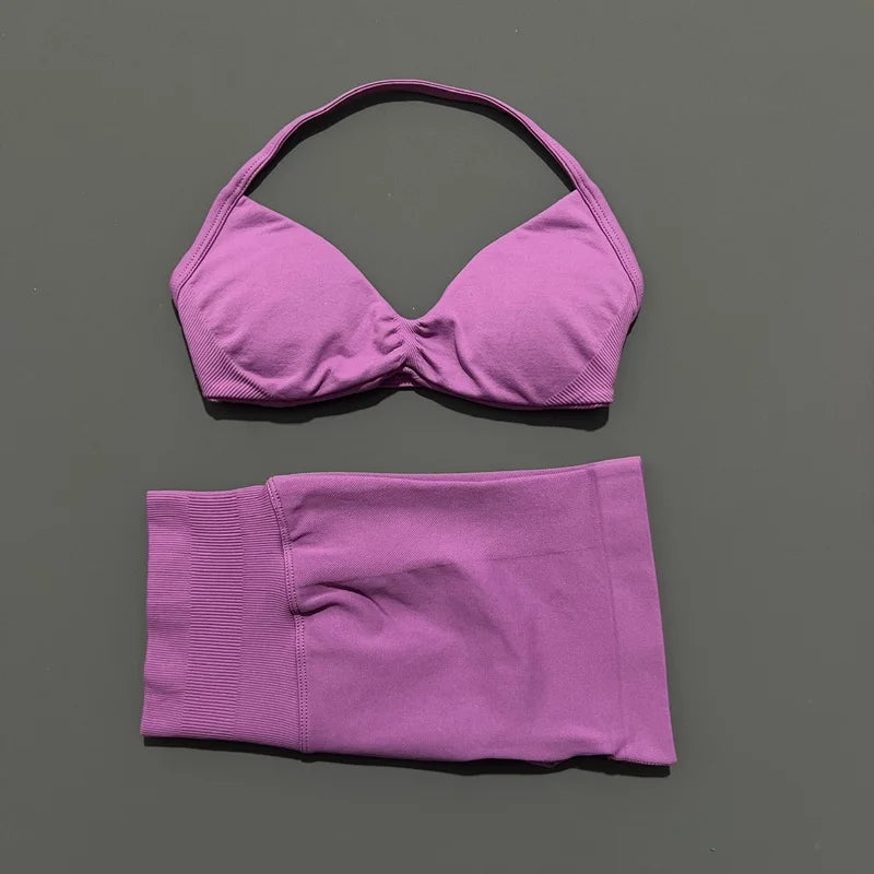 2PCS HISTELLO Sports Seamless Yoga Set Push Up Women Bra Scrunch Butt Lift Leggings Ultra Soft Comfort Yoga Workout Wear