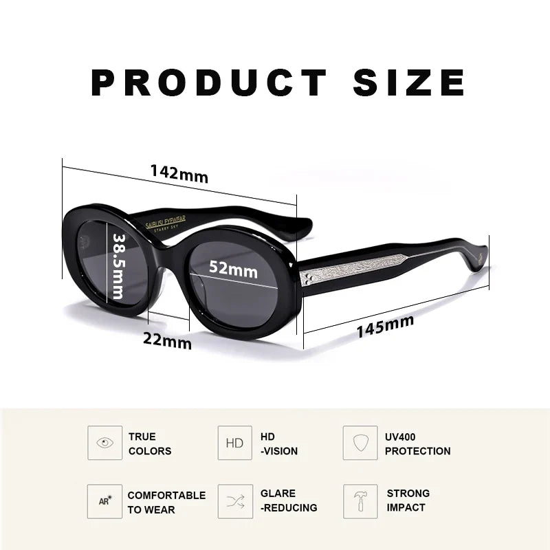 Top Quality Handmade Oval Acetate Men Women Vintage Sunglasses New Exquisite Design Sunglasses Outdoor UV400 Luxury Sunglasses
