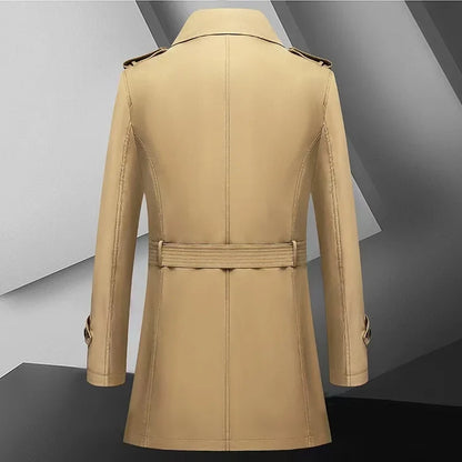 2024 Autumn New Men's Medium to Long Fashion Windbreaker Coat High Quality Double breasted British style Coat Series Belt Coat