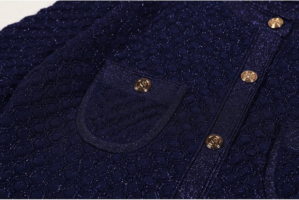 High Quality Fashionable Elastic Bright Silk Knitted Round Neck 7-inch Sleeve Single Row Button Lace Slim Fit Women's Dress