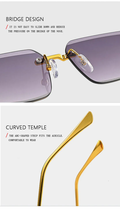 2026 Wooden Rimless Sunglasses Women Trendy Sunscreen Vintage Sunglass Men Vacation Fashion Glasses Lentes De Sol Mujer Okulary