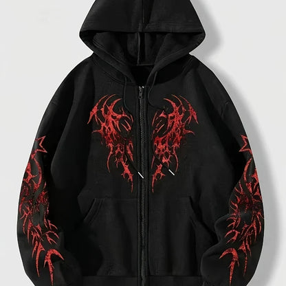 Autumn and Winter New Men's Fashionable and Trendy Casual Hoodie Zipper Jacket Y2K Printed Pattern Casual Retro Street Style Top