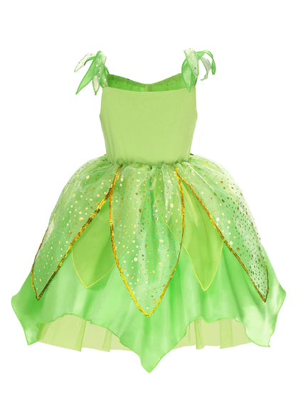 Child Girl Bell Costume Halloween Costume for Kids Green Dress Fancy Fairy Princess Cosplay Carnival Party Ball Gowns with Wing