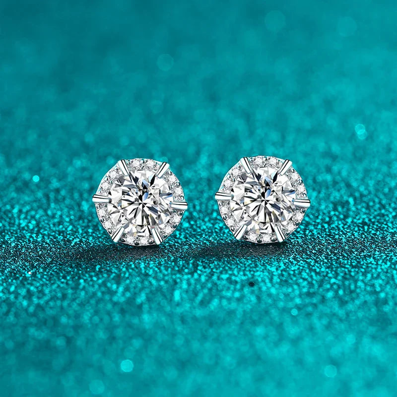 1ct Moissanite Stud Earrings for Women Sparkling Classic Wedding Lab Diamond Earring 925 sterling silver Women's earrings