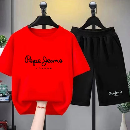 Children Clothes Brand Letters Print T-shirt 3-12Yrs Boys Girls Short-sleeved Top+Shorts Casual Fashion Sports Set Clothing