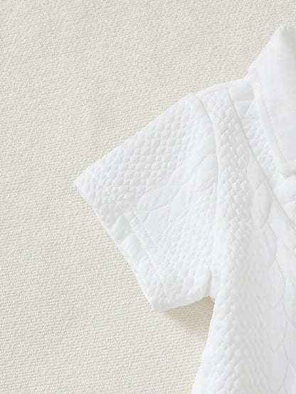 Baby Boy Gentleman 2-Piece Set: Knitted Silk Cotton Texture Polo Shirt & Elastic Waist Shorts, Comfortable for Spring Summer