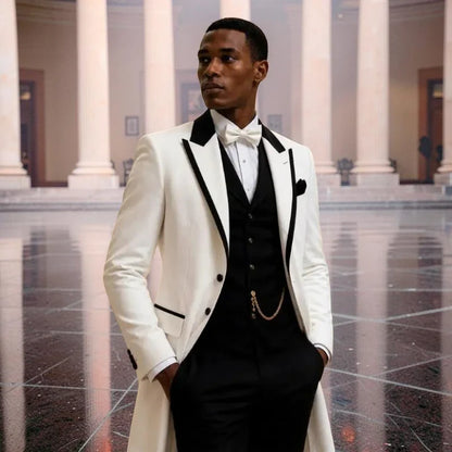 3 Pcs Wedding Suits for Men Slim Fit Long Groom Tuxedo Jacket Single Breasted Tailor Made Formal Prom Suits for Diplomatic Wear