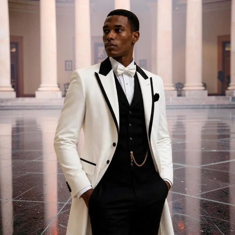 3 Pcs Wedding Suits for Men Slim Fit Long Groom Tuxedo Jacket Single Breasted Tailor Made Formal Prom Suits for Diplomatic Wear