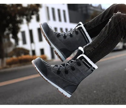 Fashion Men's Winter Boots Warm Fur High-top Snow Boots Men Waterproof Leather Platform Boots Outdoor Non-slip Men Winter Shoes