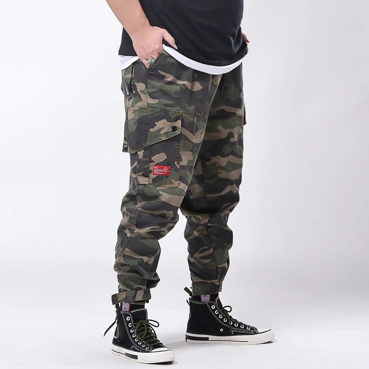 Big Size Men's Cargo Pant Elastic Waist Cotton Jogger Trouser Male Camouflage Loose Spring Pocket Extra Large Plus Baggy Hip Hop