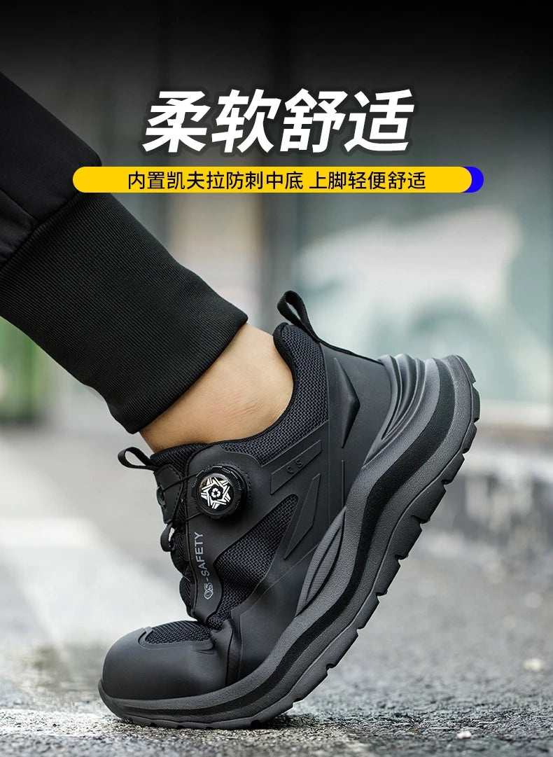 Large Size 48 Men's Summer Safety Shoes Rotating Button Work Sneakers Steel Toe Shoes Puncture-Proof Protection Shoes Security